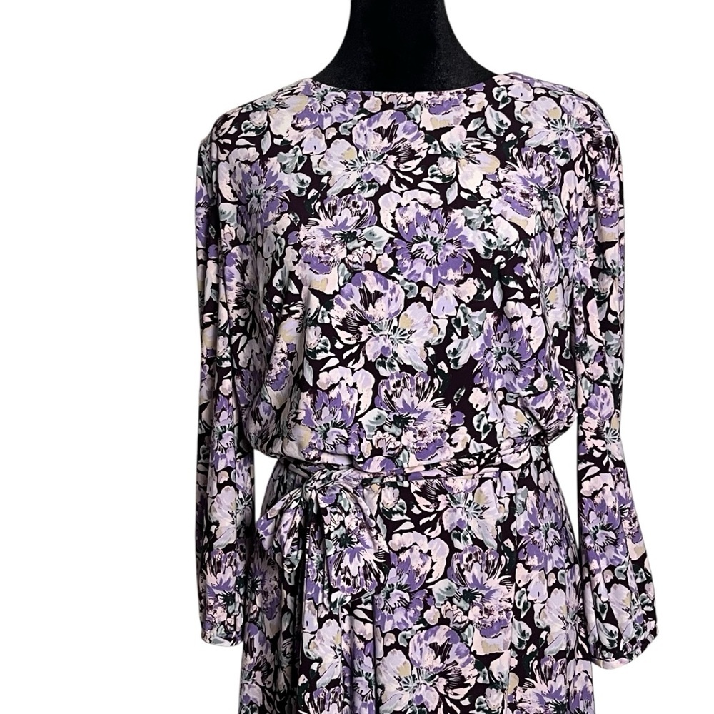 Lauren Ralph Lauren Ditzy Floral Purple Balloon Sleeve Dress Midi – Size 12 - Picture 3 of 11